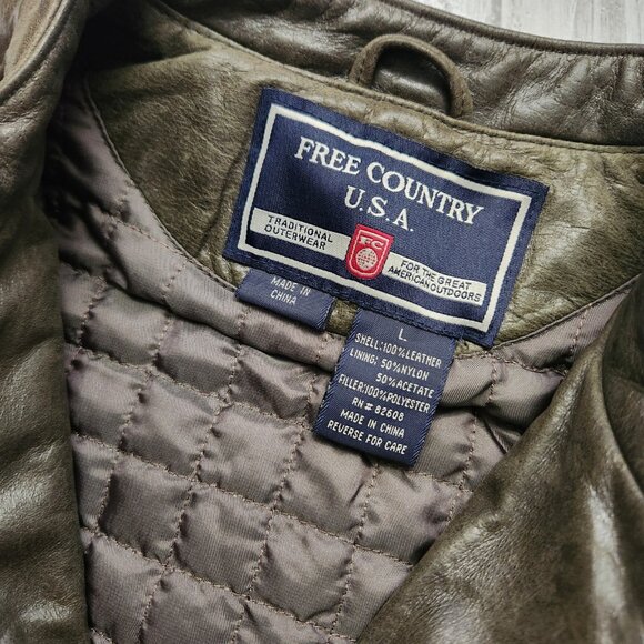 Vintage U.S.A Free Country Brown Leather Street Mens Moto Jacket Size Large - Picture 7 of 9